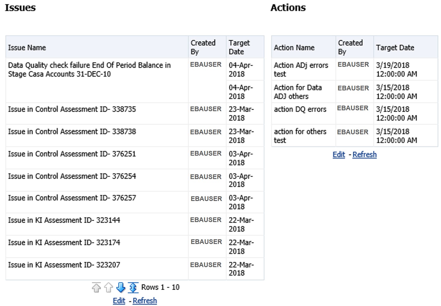This illustration displays the Issues and Actions window details.