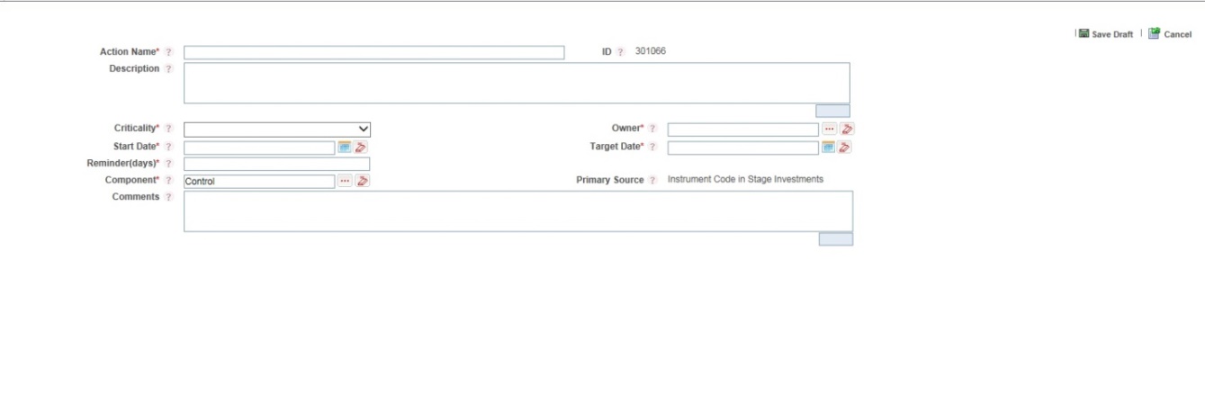 This illustration displays the Create Action hyperlink to navigate to the OFSAA Create Action page where the user can create an action.