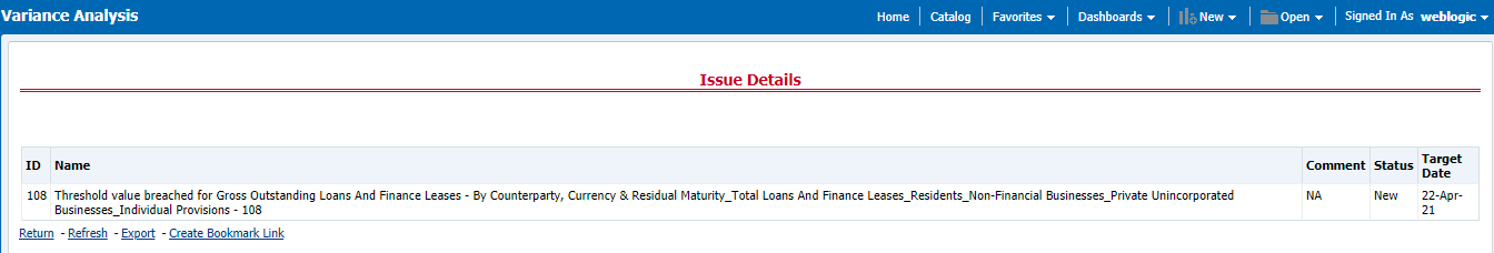 This illustration displays the count of issues against each cell. There is a drill-down that displays the details of the issues.