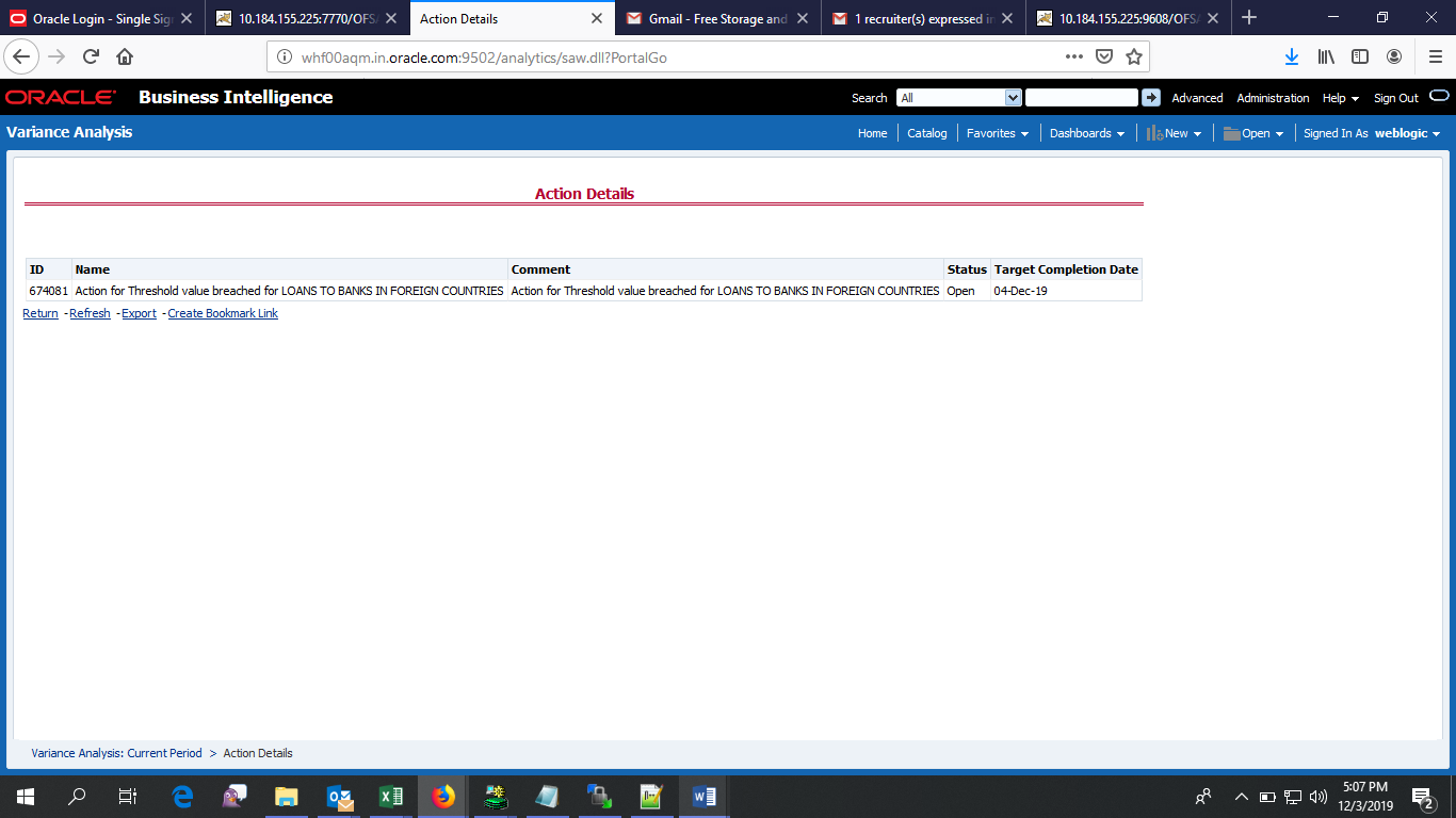 This illustration displays the actions taken for each issue. The drill-down shows the action count.