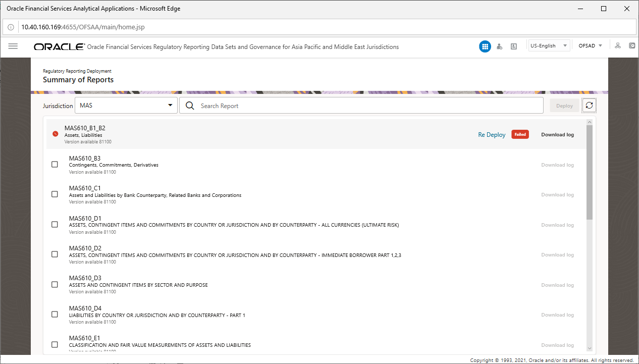 Description of Report Deployment Unsuccessful Page follows This illustration shows the list of reports that must be deployed again.