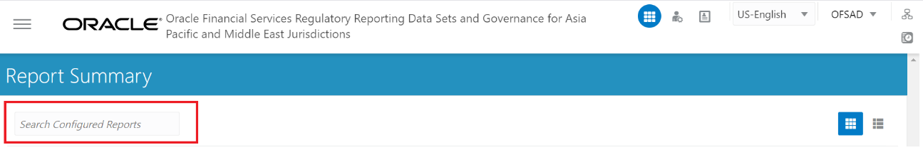 This illustration shows the Report Summary Search bar which allows you to search for a specific report.