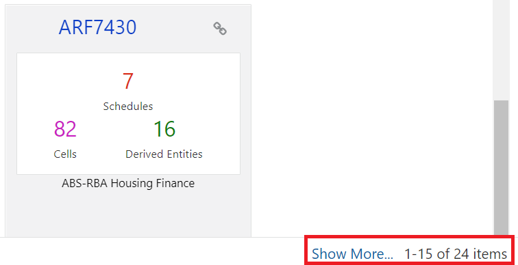 This illustration shows the Report Summary Paging option which displays the current items displayed and the total number of items in the Report Summary.