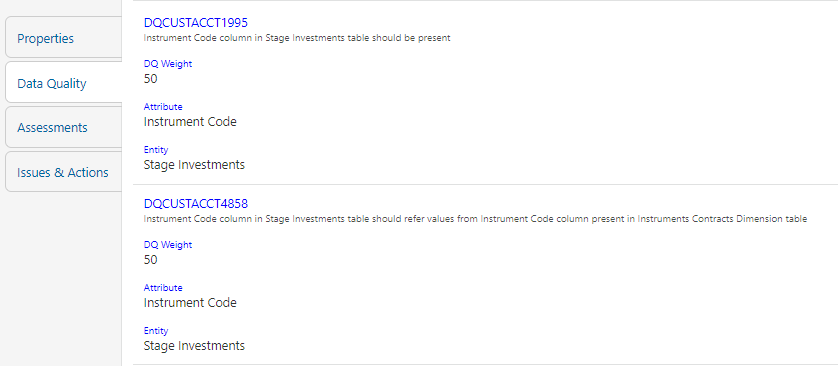 This illustration shows the Data Quality information on which the control is created.