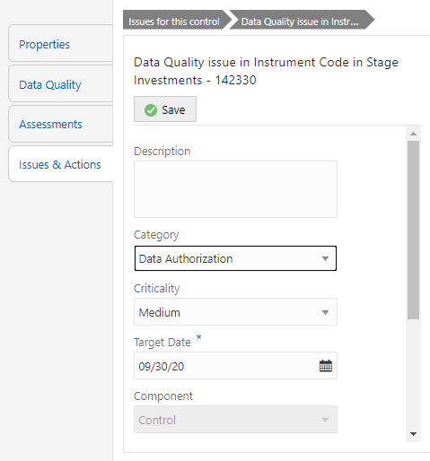 This illustration displays the fields under the Issues & Actions section.