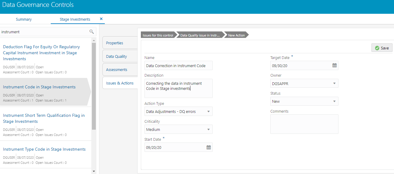This illustration shows the Actions section to create an action.