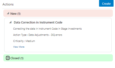 This illustration displays the information when a new action is created and when it is listed under the Actions section under the New status of the Issue.