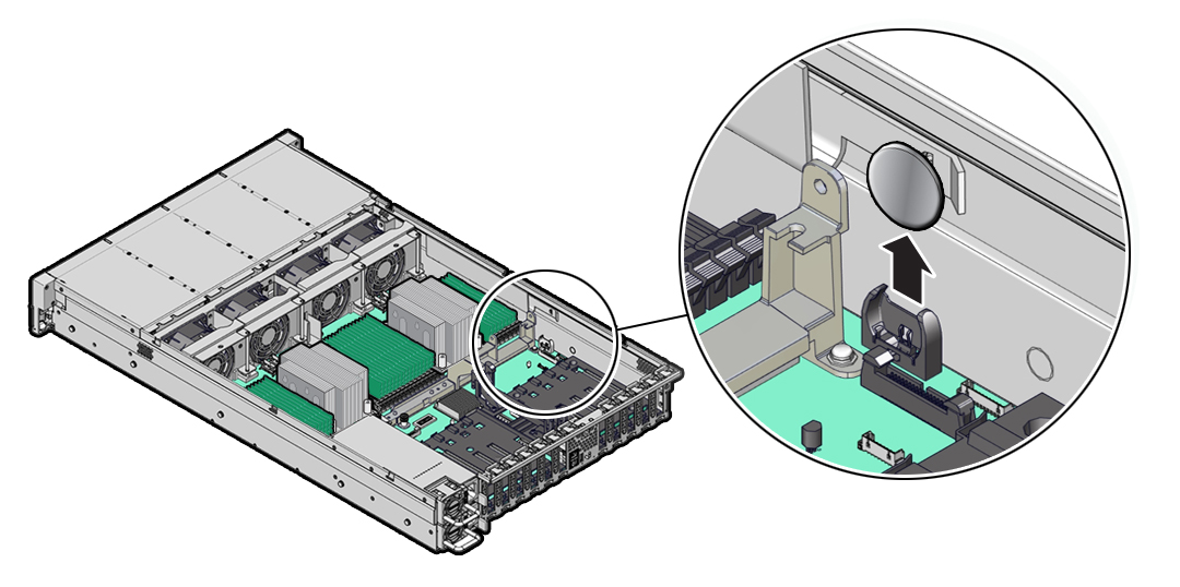 image:システムバッテリの取り外し方法を示す図。