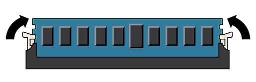 image:图中显示了已在其插槽中锁定到位的 DIMM。
