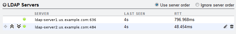 image:그림에서는 LDAP configuration(LDAP 구성) 화면의 LDAP Servers(LDAP 서버) 섹션을 보여줍니다.