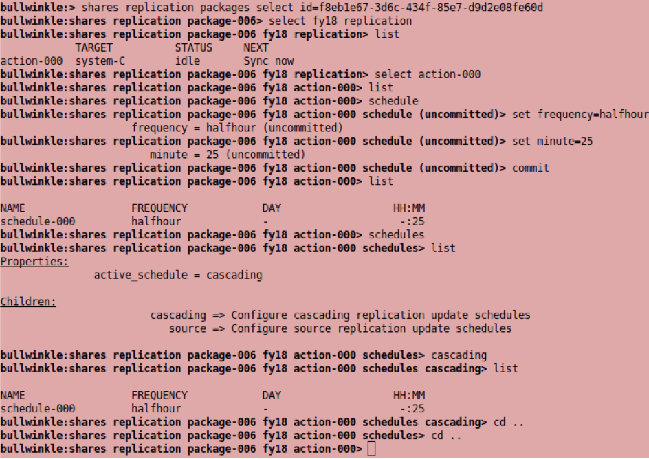 image:CLI를 사용하여 복제 작업에 대한 새 캐스케이딩 일정을 구성하는 방법을 보여주는 이미지