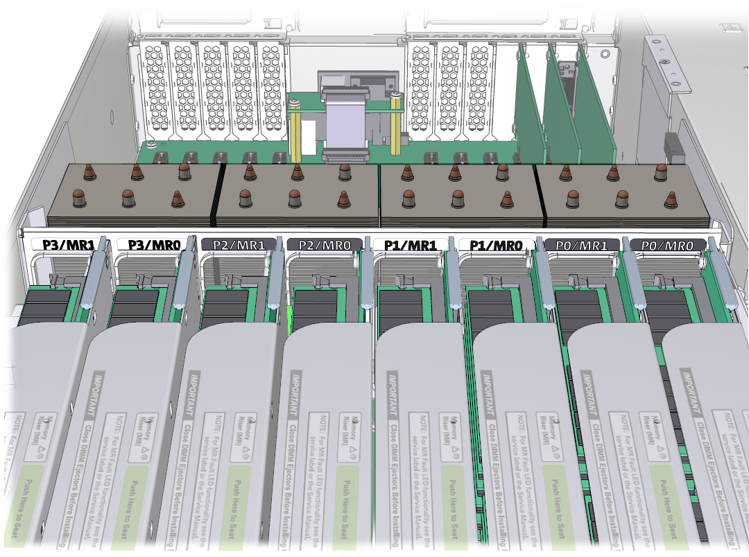 image:Illustration montrant l'étiquetage des CPU et des cartes riser de mémoire dans le contrôleur.