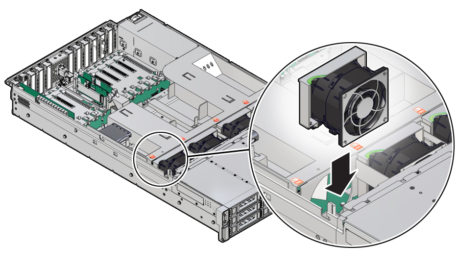 image:Figure illustrant l'installation d'un module de ventilateur.