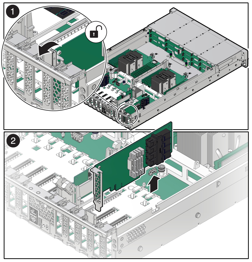 image:Figure illustrant le retrait d'une carte PCIe du contrôleur.