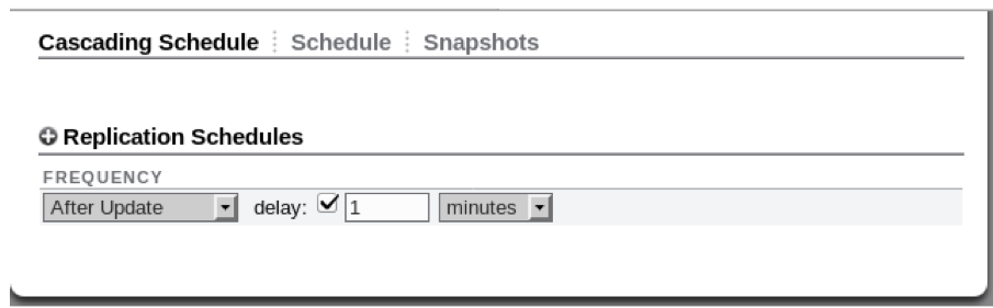 image:Imagen de la forma de configurar un programa en cascada nuevo en una acción de replicación mediante la BUI
