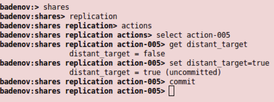image:Imagen de la forma de configurar un destino distante mediante la CLI