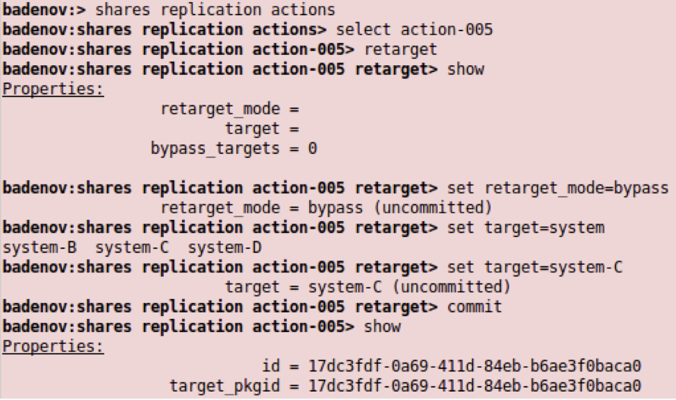 image:Imagen de la configuración del destino como el destino de omisión en la CLI