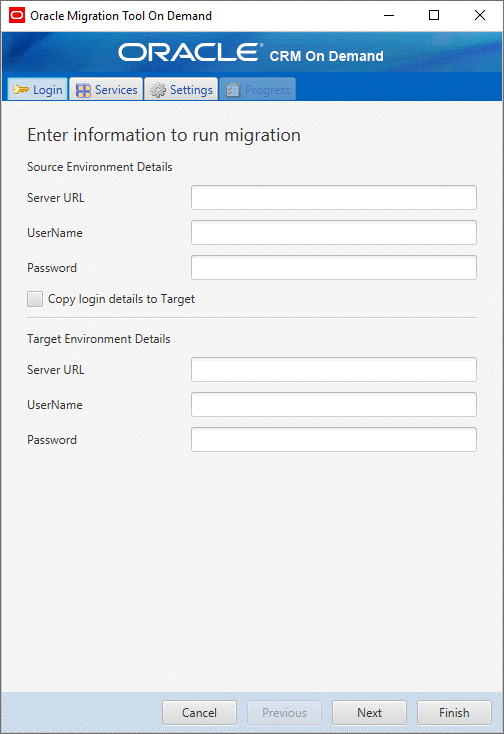 Oracle CRM On Demand Migration Tool GUI