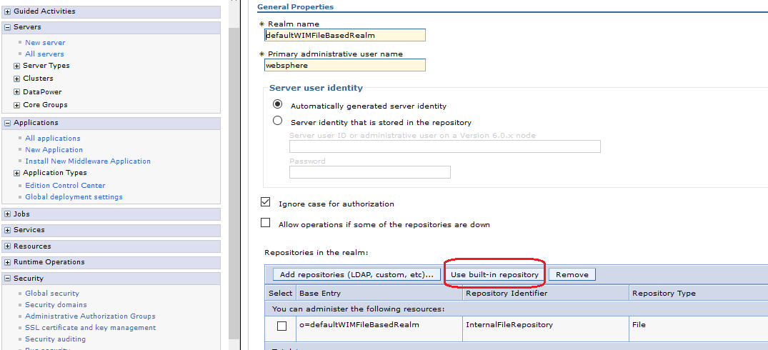  Configure “Federated repositories” under “User account repository”