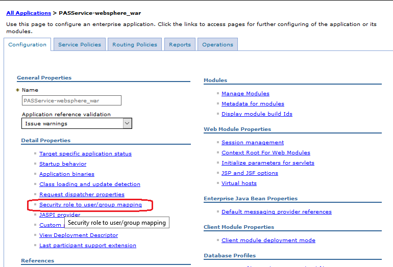 Mapping in WebSphere with admin console