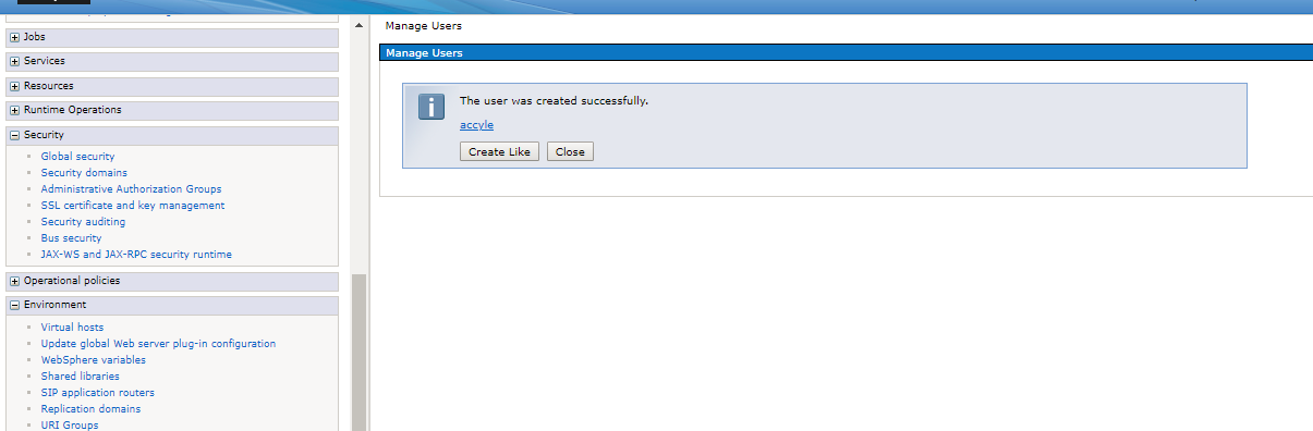 User creation Successful screen