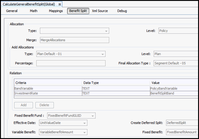 Benefit Split Pane in Calculate General Rule