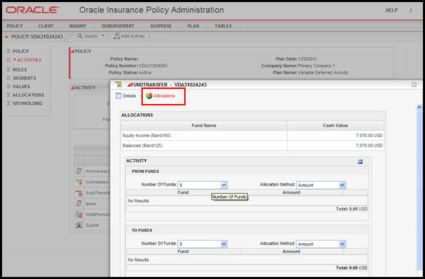 Allocation Link in Add Activity Window