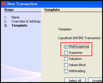Multisuspense option on transaction wizard