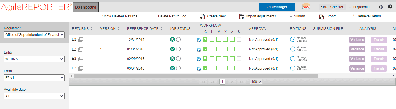 Description of AgileREPORTER page follows This illustration shows the configuration set up for the Entity and the report templates for AgileREPORTER and OFSAA.