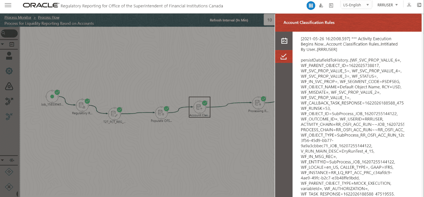 This illustration shows the log details of the run execution in the process flow diagram.