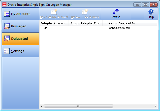 Delegated accounts tab