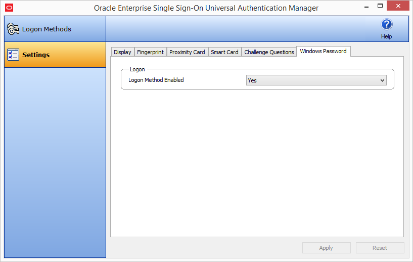 Windows Password Setting panel