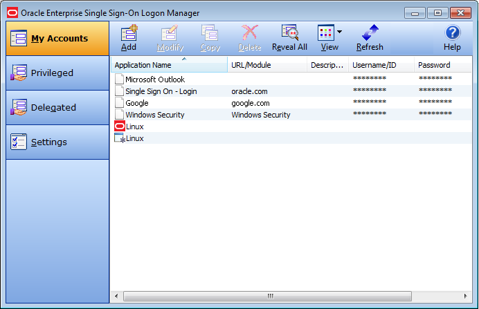 My Accounts tab with Privileged Accounts listed