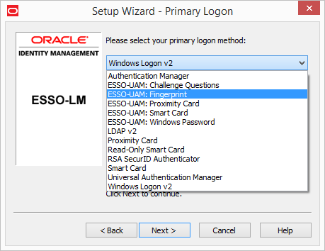 Setup Wizard select primary logon method