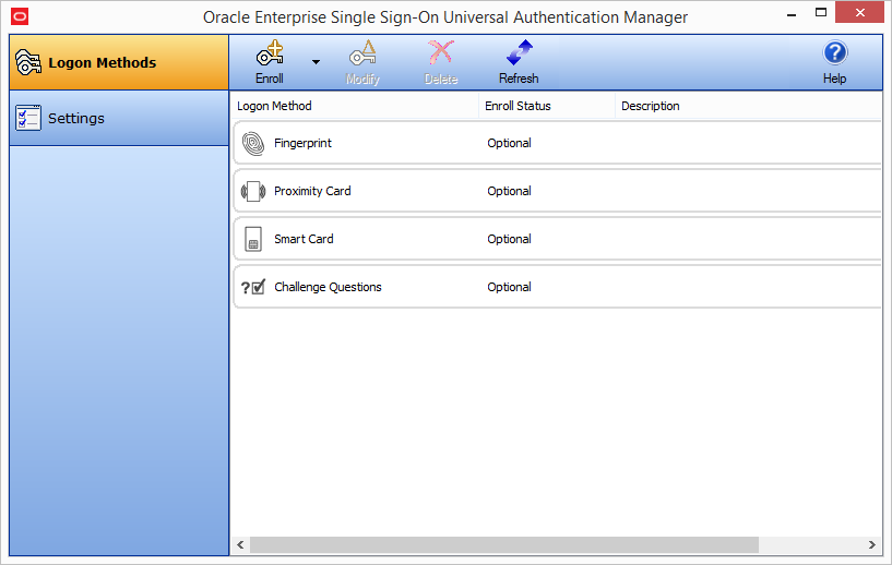 Logon Methods panel