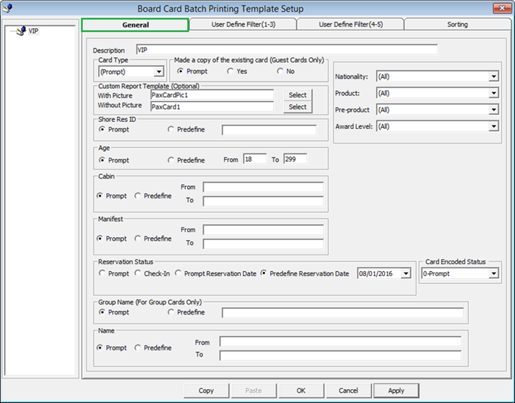 This figure shows the set up window of Board Card Batch Printing Template.