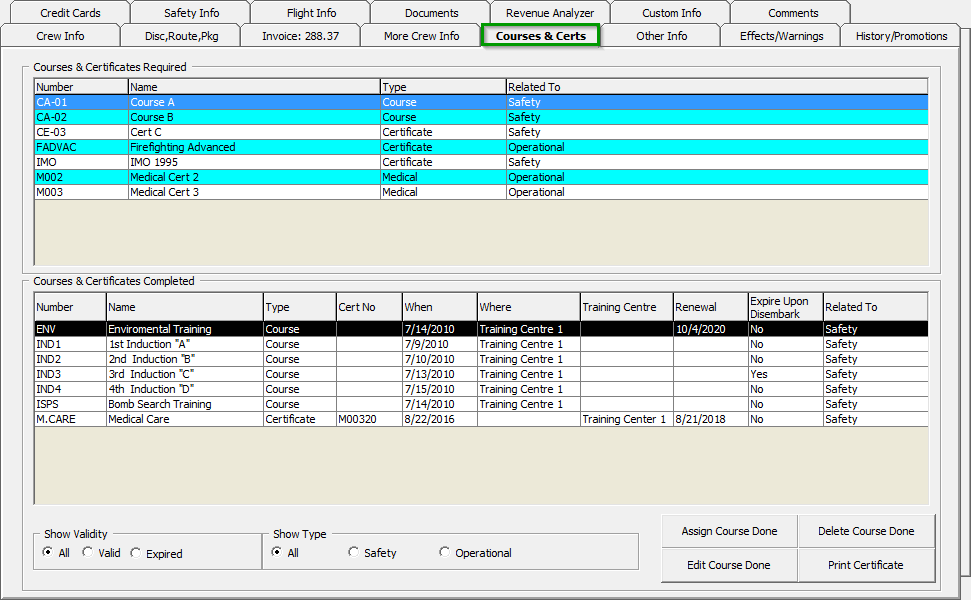 This figure shows the Courses & Certificates Tab