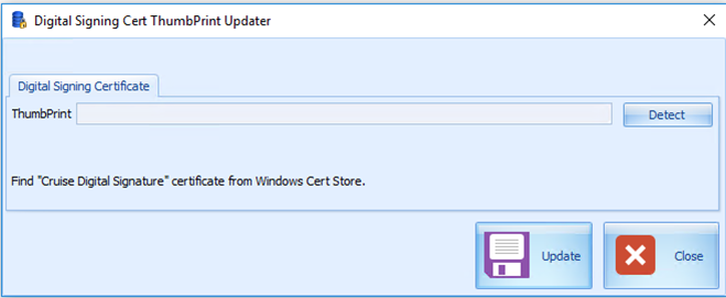 This figure shows the Digital Signing Cert Thumbprint Updater where SPMS key version is managed.