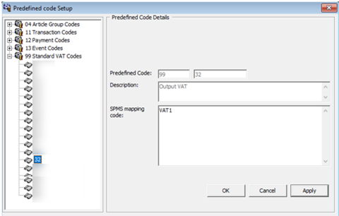 This figure shows the predefined VAT Codes.