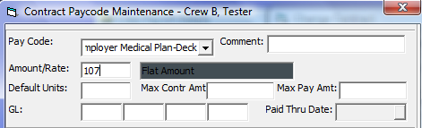 The figure shows the Contract Pay code Maintenance form where you can create Health Coverage with Dependents.