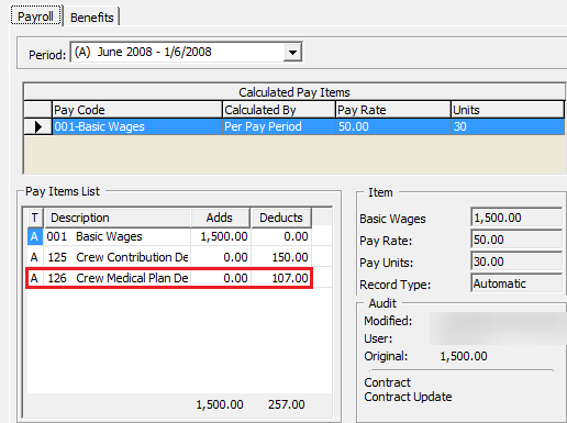 The figure shows a list of Payroll Pay Items including a Health Coverage with Dependents.