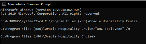 This figure shows the Windows Command to launch OHC Tools Migration mode.