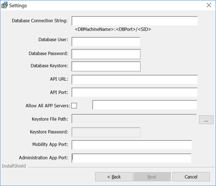 This figure shows the Cruise Property Management Installation - Database Settings