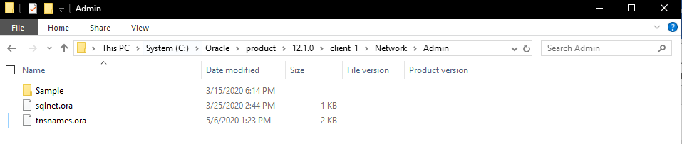 This figure shows the Tnsnames.ora file location in Oracle Client