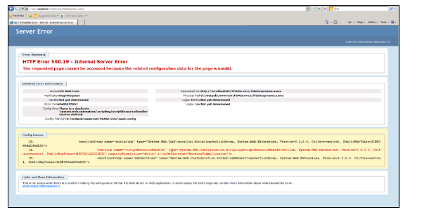 This figure shows the error message returned by WebServices