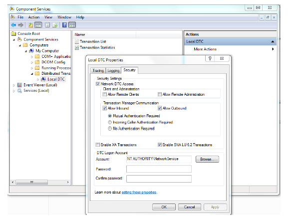 This figure shows the Windows Component Services