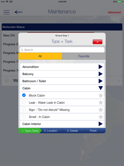 This figure shows the step 1 of Workorder Wizard.