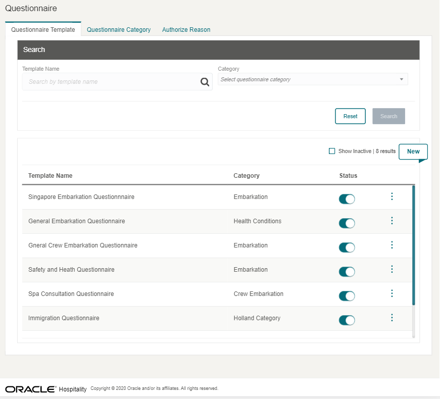 This figure shows the Questionnaire Template tab