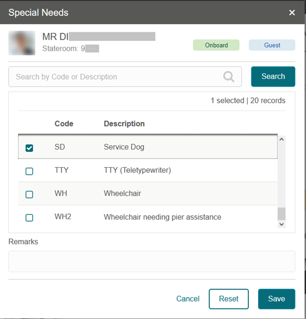 This figure shows the Special Need Request Page