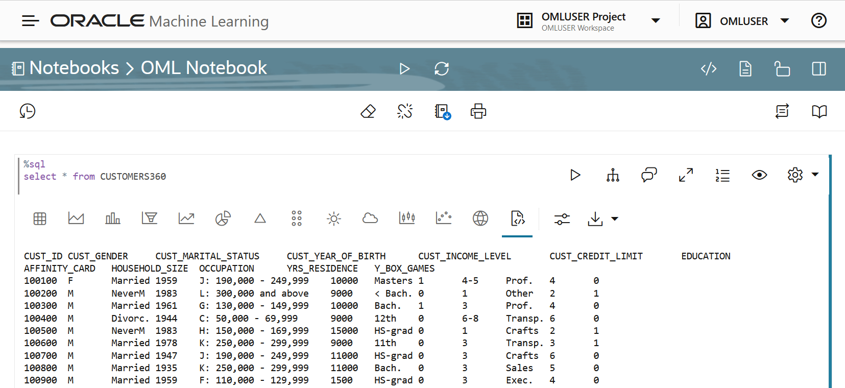 OMLの「ノートブック」のスクリーンショット